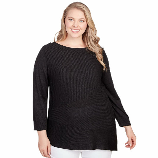 Ruby Rd. Light Weight Shiny Pullover Sweater (US, Alpha, 1X, Plus, Regular, Plus Size, Black)