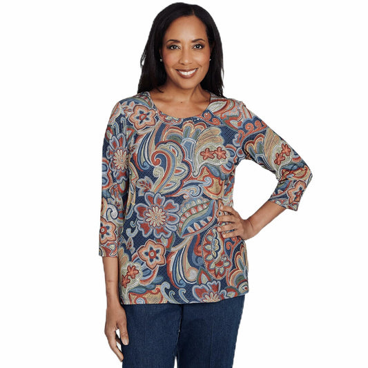 Alfred Dunner Stiched Floral Batik Polyester Top