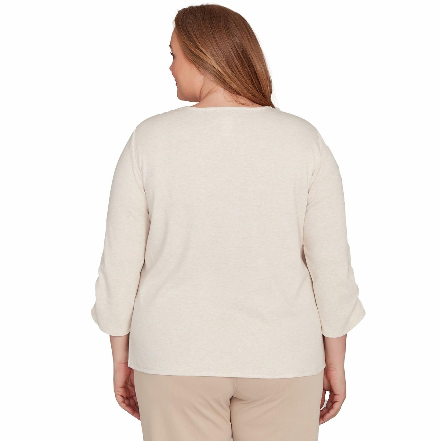 Alfred Dunner Women's Petite Center Embellished V-Neck Top Size PS Stone