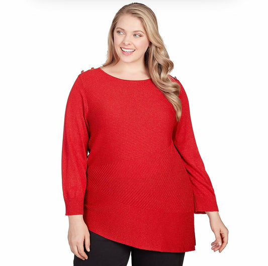 Ruby Rd. Light Weight Shiny Pullover Sweater (US, Alpha, 1X, Plus, Regular, Plus Size, Red)