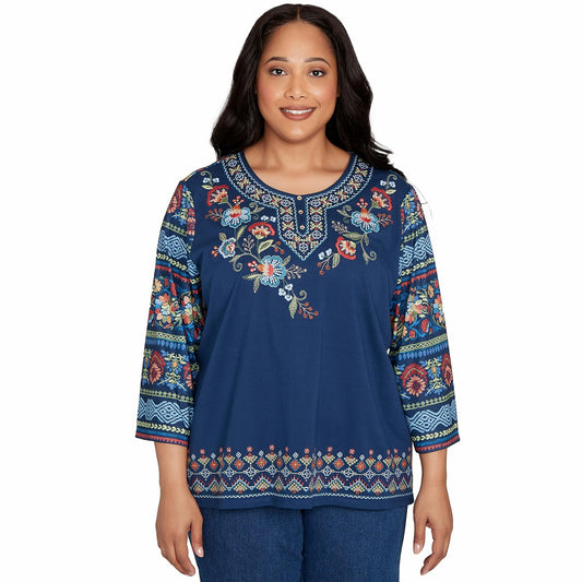 Alfred Dunner Sunset Canyon Floral Embroidery with Print Sleeve