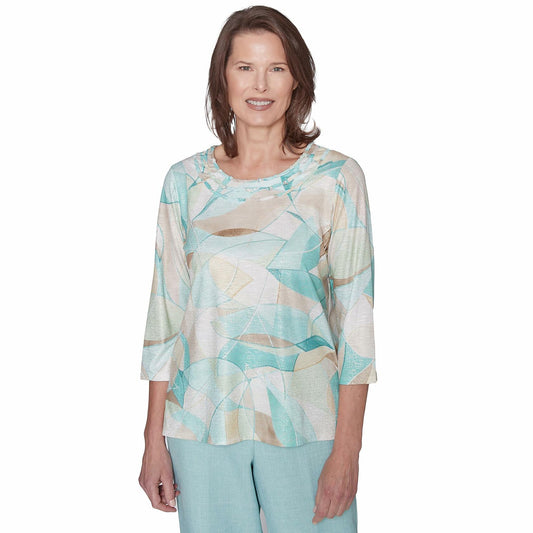 Alfred Dunner Women's Stained Glass Crew Neck Top, Multi Neutral