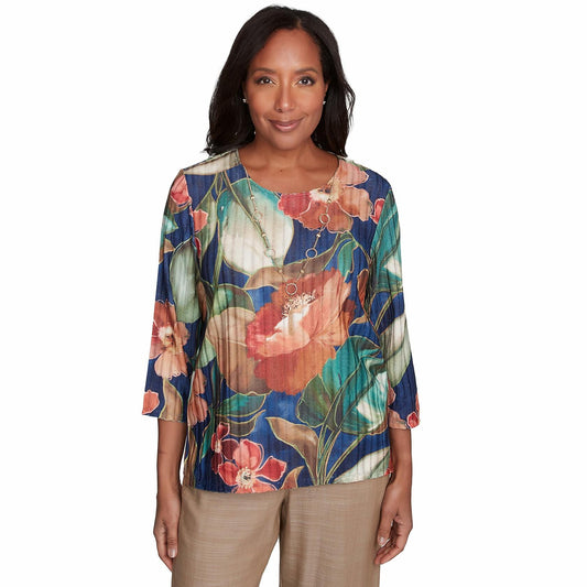 Alfred Dunner Drama Floral Polyester Top (US, Alpha, Medium, Regular, Regular, Standard, Multi)