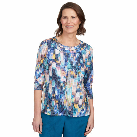 Alfred Dunner Brushstroke Lightweight Top (US, Alpha, Small, Regular, Regular, Standard, Denim)