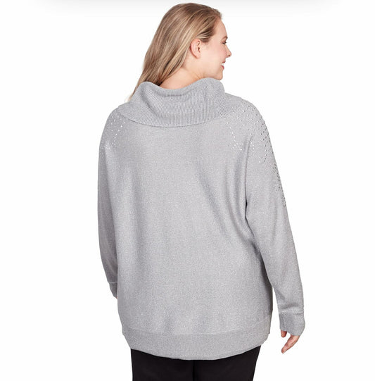 Ruby Rd. Silver sweater Cowel neck With Emelishment plus sizes