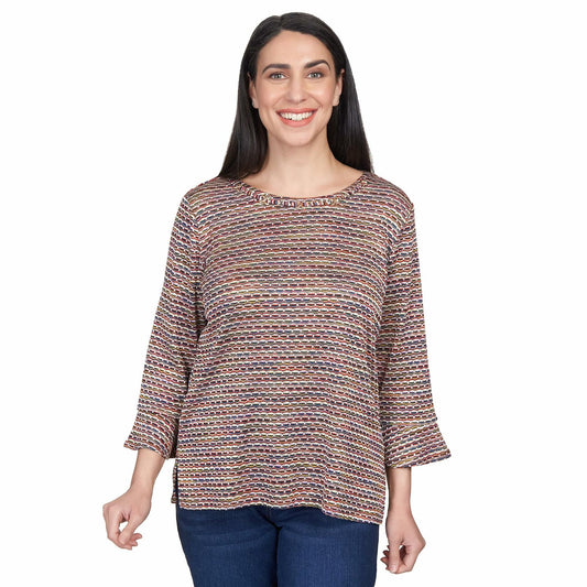 Alfred Dunner Women's Petite Space Dye Stripe Flutter Sleeve Top
