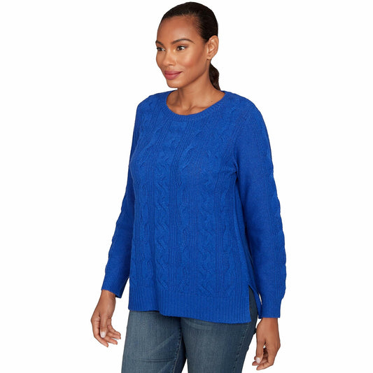 Ruby Rd. Classic Cable Pullover Sweater Polyester/Nylon (US, Alpha, Medium, Regular, Regular, Standard, Saphire)