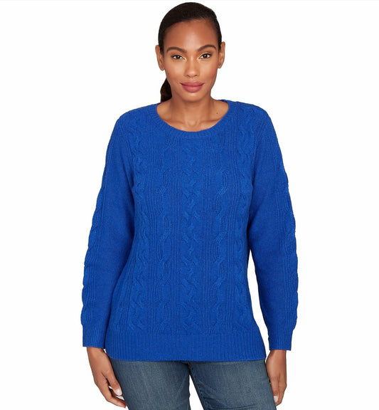 Ruby Rd. Classic Cable Pullover Sweater Polyester/Nylon (US, Alpha, Medium, Regular, Regular, Standard, Saphire)