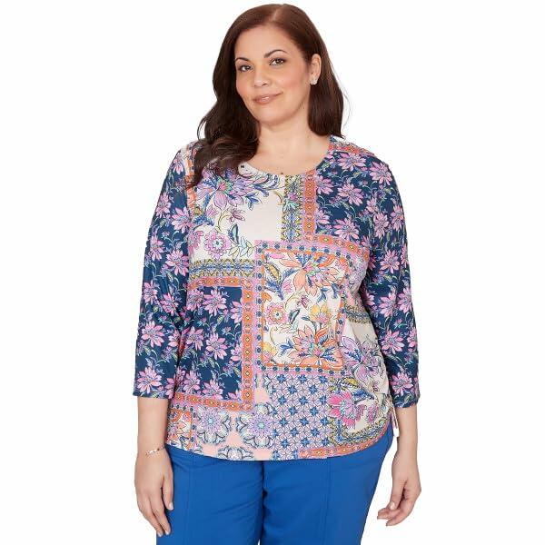 Alfred Dunner Royal Treatment Floral Geo Patch Polyester Top
