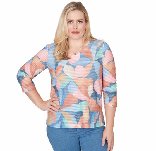 Alfred Dunner Beachcomber Multicolored Polyester Top