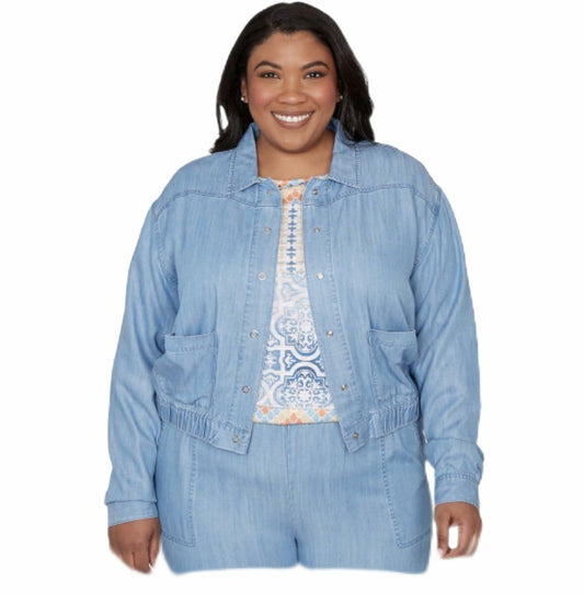 Alfred Dunner Beachcomber Shirt Jacket 100% Lyocel Blue (US, Alpha, 1X, Plus, Regular, Plus Size, Blue)