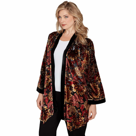 Ruby Rd. Red Allure Velvet Floral Jacket (US, Alpha, Small, Regular, Regular, Standard, Cherry/multi)