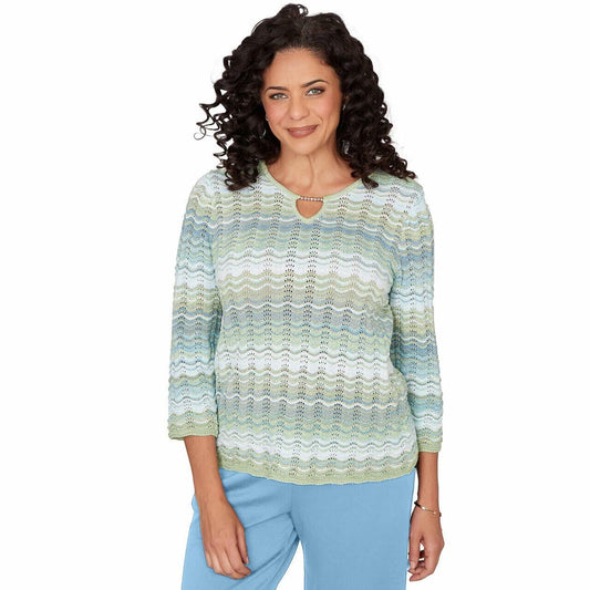 Alfred Dunner St. Augustine Women's Textured Space Dye Split Neck Sweater Small