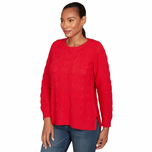 Ruby Rd. Classic Cable Pullover Sweater Polyester/Nylon (US, Alpha, Medium, Regular, Regular, Standard, Cherry)