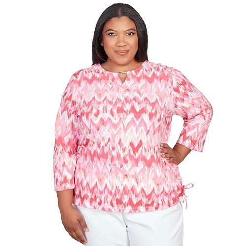 Alfred Dunner Zigzag Bright Cotton Top (US, Alpha, 3X, Plus, Regular, Plus Size, Geranium)